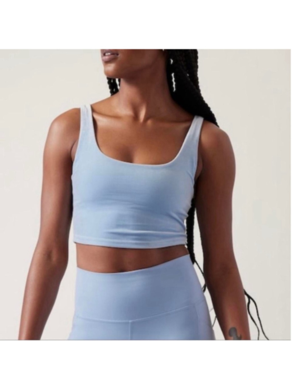 Athleta Velvet Cut Out Crop light blue workout gym lounge wear sz xs - Picture 2 of 12